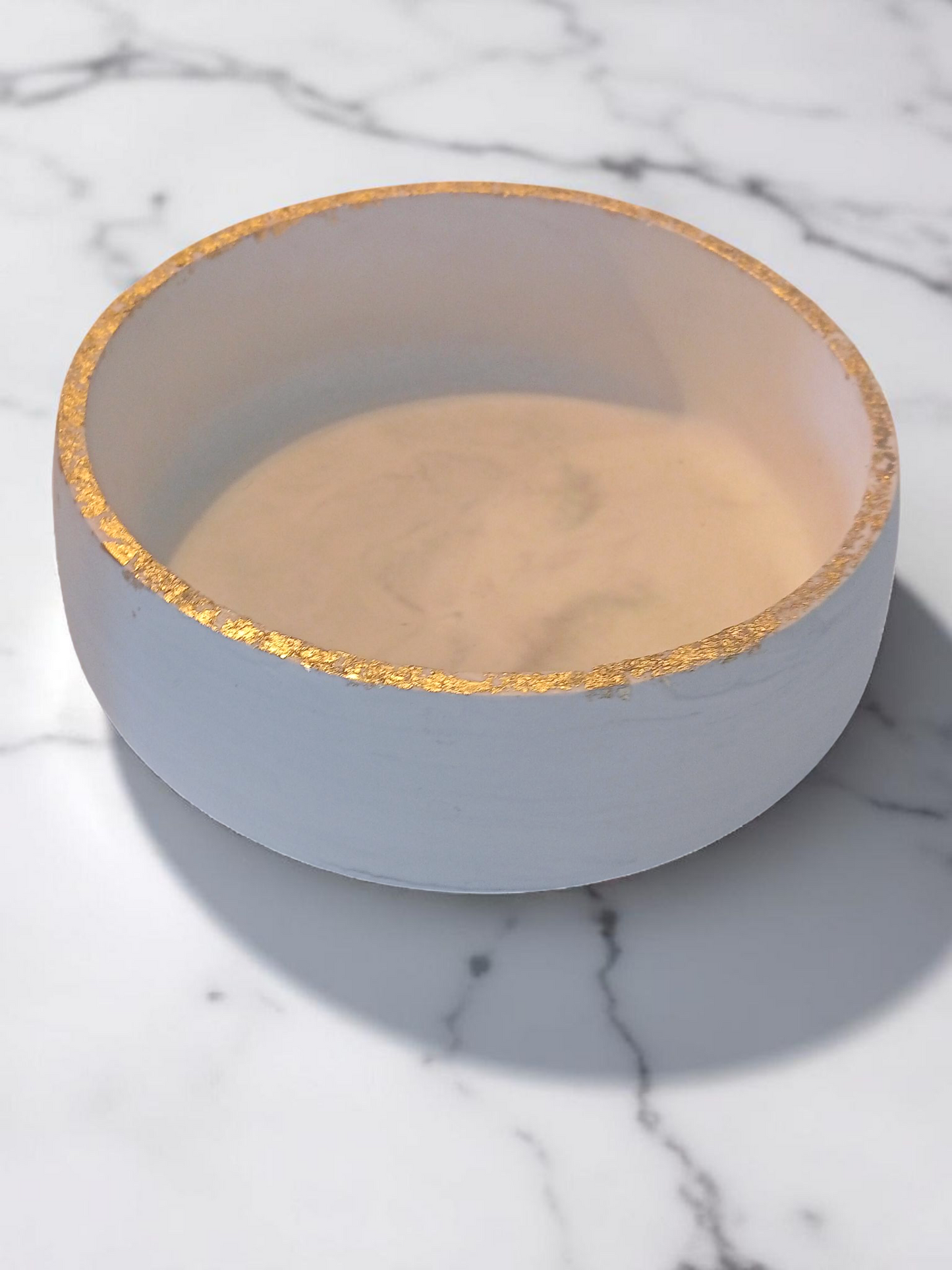 Large Bowl - White/Grey Marbled with Gold Rim