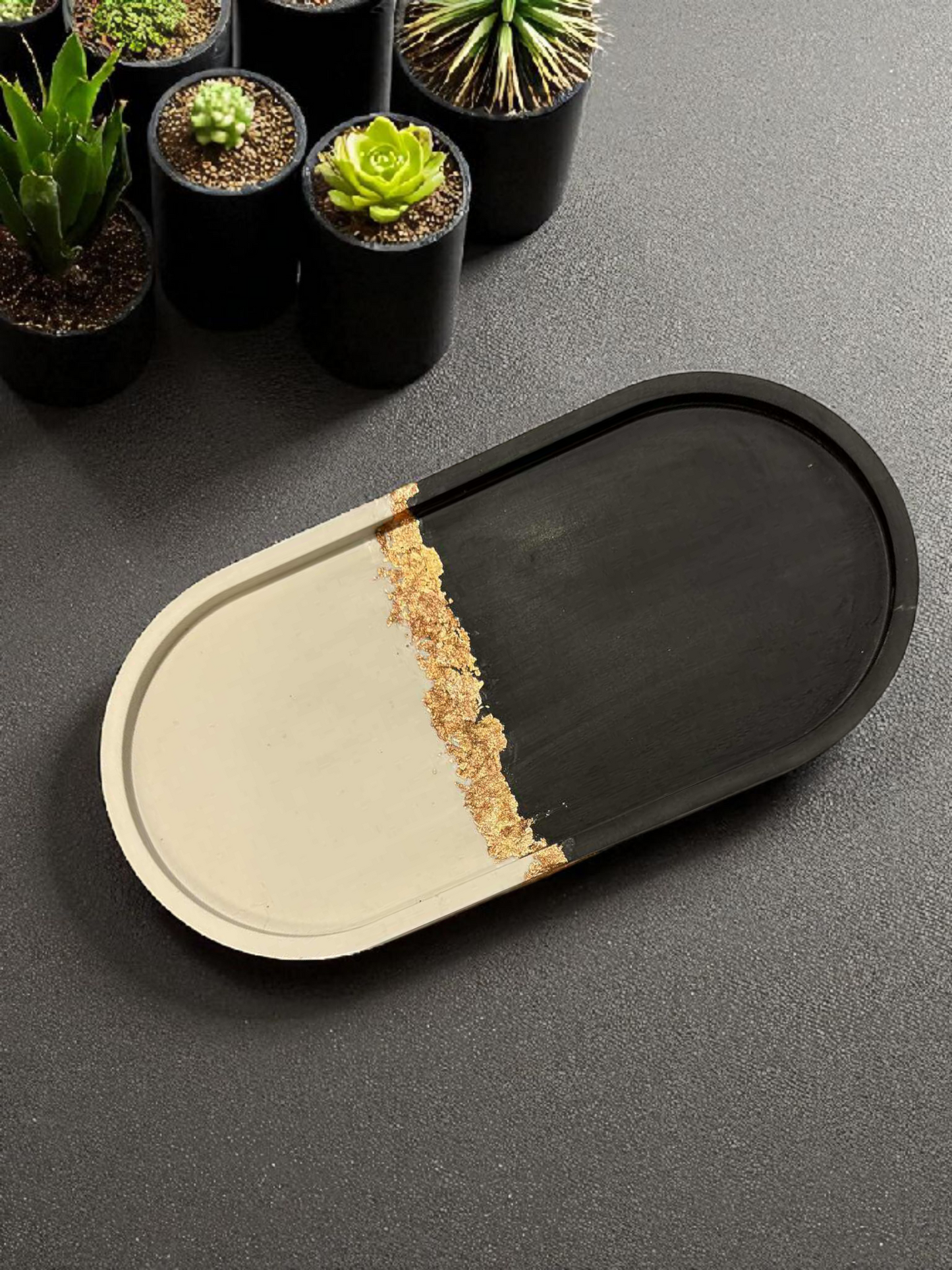 Oblong Trinket Tray Black/White/Rose-Gold