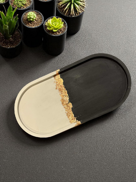 Oblong Trinket Tray Black/White/Rose-Gold